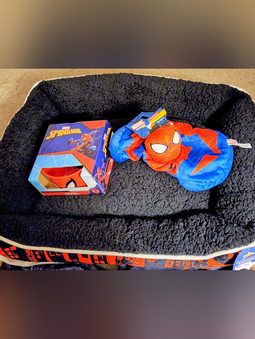 Marvel Spider-Man Pet Bed& Ceramic Bowl & Toy Bundle ■ NWT■ Firm《